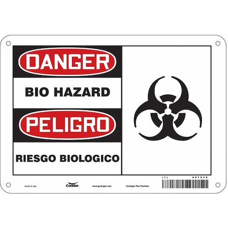 Biohazard Sign, 7 in H, 10 in W, Vertical Rectangle, English, Spanish, 447X36 MPN:447X36