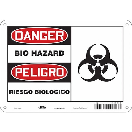 Safety Sign, 7 in H, 10 in W, Polyethylene, Vertical Rectangle, English, Spanish, 447X38 MPN:447X38