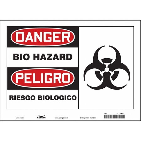 Safety Sign, 10 in H, 14 in W, Vinyl, Horizontal Rectangle, English, Spanish, 447X41 MPN:447X41