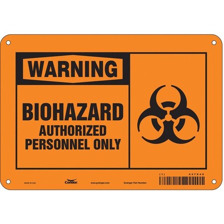 Biohazard Sign, 7 in H, 10 in W, Polyethylene, Vertical Rectangle, English, 447X46 MPN:447X46