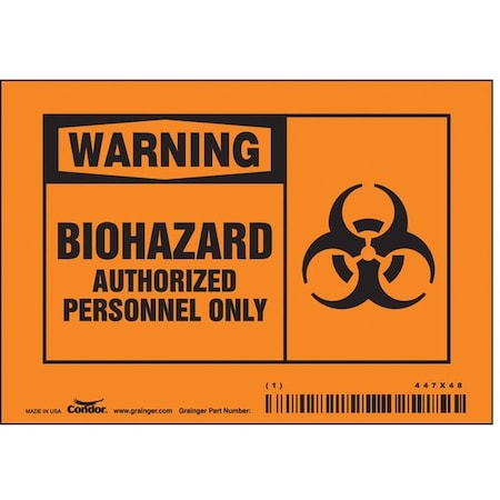 Biohazard Sign, 3 1/2 in H, 5 in W, Vinyl, Horizontal Rectangle, English, 447X48 MPN:447X48