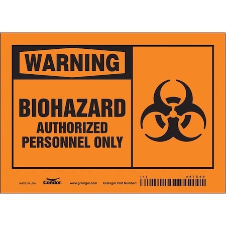 Biohazard Sign, 5 in H, 7 in W, Vinyl, Horizontal Rectangle, English, 447X49 MPN:447X49