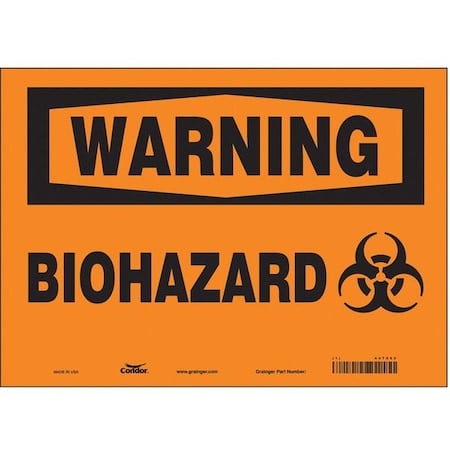 Biohazard Sign, 10 in H, 14 in W, Vinyl, Horizontal Rectangle, English, 447X63 MPN:447X63
