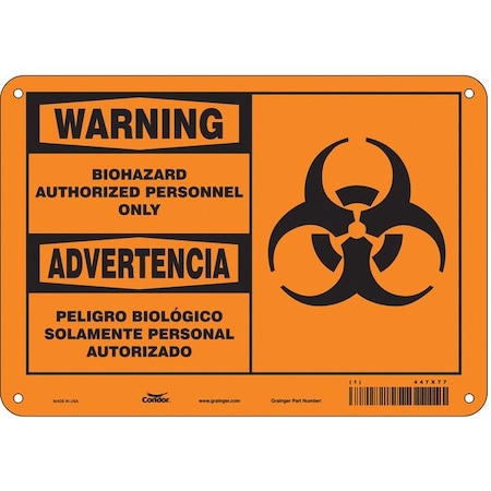 Biohazard Sign, 7 in H, 10 in W, Vertical Rectangle, English, Spanish, 447X77 MPN:447X77