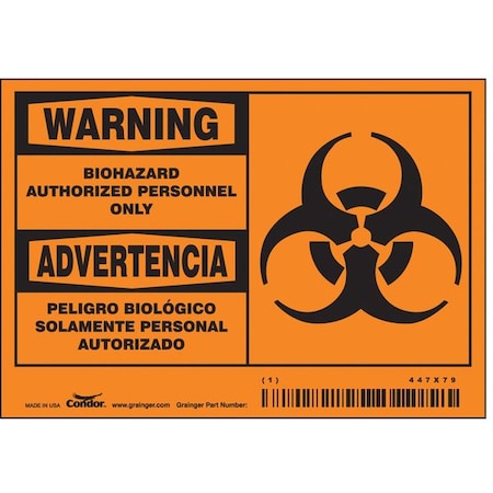 Safety Sign, 3 1/2 in H, 5 in W, Vinyl, Horizontal Rectangle, English, Spanish, 447X79, PK5 MPN:447X79