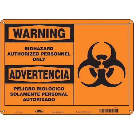 Biohazard Sign, 10 in H, 14 in W, Polyethylene, Horizontal Rectangle, English, Spanish, 447X81 MPN:447X81