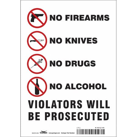 Safety Sign, 10 in Height, 7 in Width, Vinyl, Horizontal Rectangle, English, 449L45 MPN:449L45