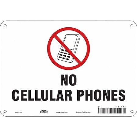 Safety Sign Cell Phone, 7 in H, 10 in W, Aluminum, Vertical Rectangle, English, 451N72 MPN:451N72