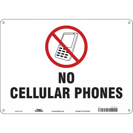 Safety Sign Cell Phone, 10 in H, 14 in W, Aluminum, Horizontal Rectangle, English, 451N73 MPN:451N73