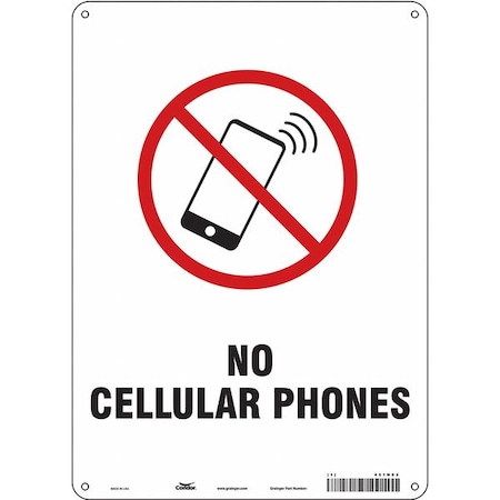 Safety Sign Cell Phone, 14 in Height, 10 in Width, Polyethylene, Vertical Rectangle, English MPN:451N83