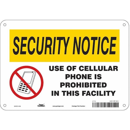 Safety Sign Cell Phone, 7 in H, 10 in W, Aluminum, Vertical Rectangle, English, 451P03 MPN:451P03