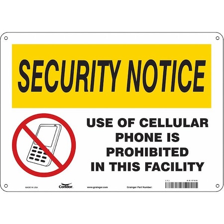 Safety Sign Cell Phone, 10 in H, 14 in W, Polyethylene, Horizontal Rectangle, English, 451P06 MPN:451P06