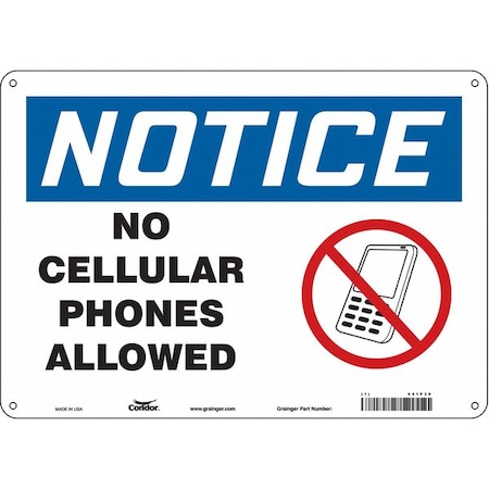 Safety Sign Cell Phone, 10 in H, 14 in W, Polyethylene, Horizontal Rectangle, English, 451P30 MPN:451P30
