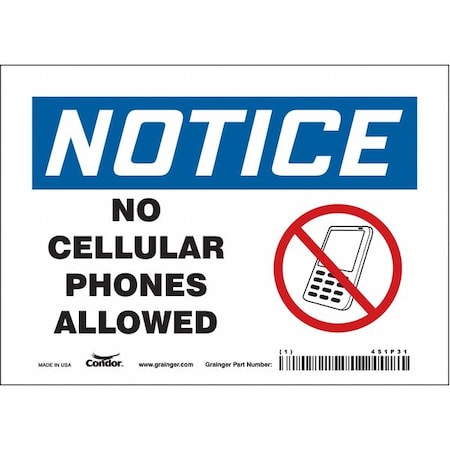 Safety Sign Cell Phone, 5 in H, 7 in W, Vinyl, Horizontal Rectangle, English, 451P31 MPN:451P31