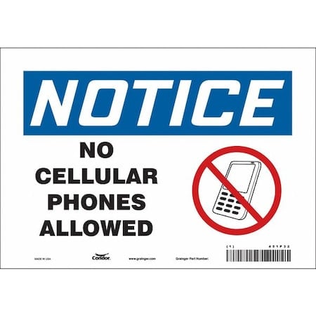 Safety Sign Cell Phone, 7 in H, 10 in W, Vinyl, Vertical Rectangle, English, 451P32 MPN:451P32