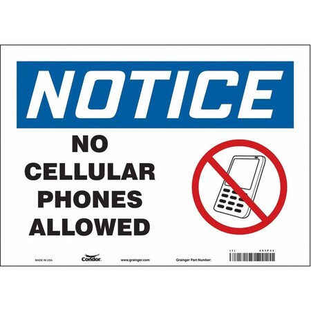 Safety Sign Cell Phone, 10 in H, 14 in W, Vinyl, Horizontal Rectangle, English, 451P33 MPN:451P33