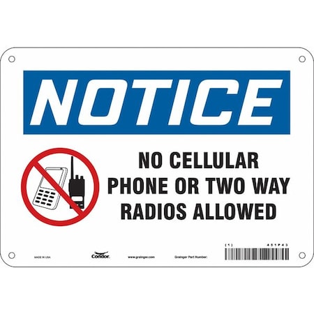 Safety Sign Cell Phone, 7 in H, 10 in W, Aluminum, Vertical Rectangle, English, 451P43 MPN:451P43