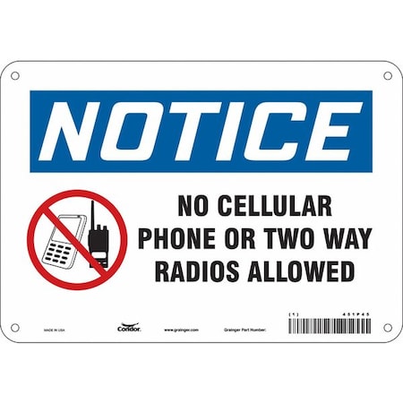 Safety Sign Cell Phone, 7 in H, 10 in W, Polyethylene, Vertical Rectangle, English, 451P45 MPN:451P45