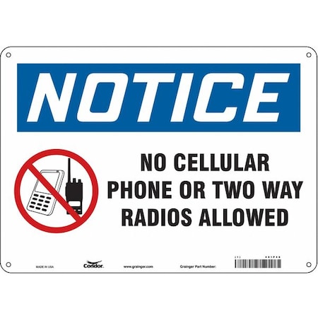 Safety Sign Cell Phone, 10 in H, 14 in W, Polyethylene, Horizontal Rectangle, English, 451P46 MPN:451P46