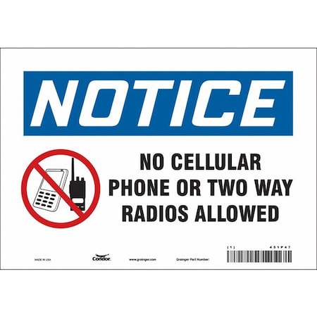 Safety Sign Cell Phone, 7 in H, 10 in W, Vinyl, Vertical Rectangle, English, 451P47 MPN:451P47