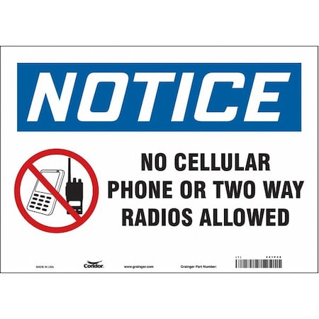 Safety Sign Cell Phone, 10 in H, 14 in W, Vinyl, Horizontal Rectangle, English, 451P48 MPN:451P48