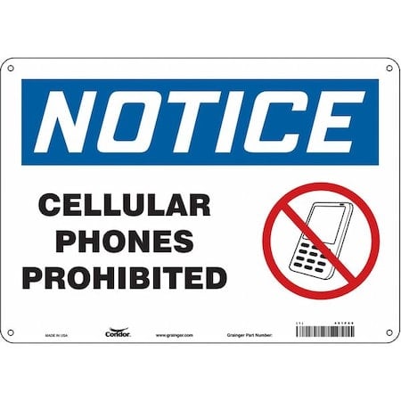 Safety Sign Cell Phone, 10 in H, 14 in W, Aluminum, Horizontal Rectangle, English, 451P50 MPN:451P50