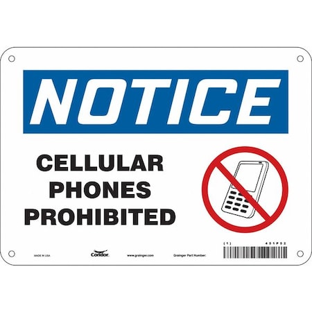 Safety Sign Cell Phone, 7 in H, 10 in W, Polyethylene, Vertical Rectangle, English, 451P52 MPN:451P52