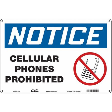 Safety Sign Cell Phone, 12 in H, 18 in W, Polyethylene, Horizontal Rectangle, English, 451P54 MPN:451P54