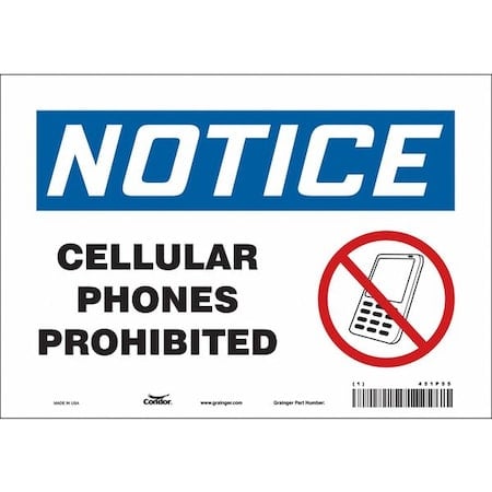 Safety Sign Cell Phone, 7 in H, 10 in W, Vinyl, Vertical Rectangle, English, 451P55 MPN:451P55