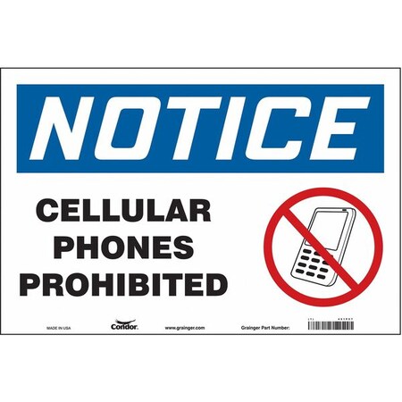 Safety Sign Cell Phone, 12 in H, 18 in W, Vinyl, Horizontal Rectangle, English, 451P57 MPN:451P57
