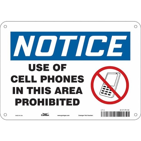 Safety Sign Cell Phone, 7 in H, 10 in W, Aluminum, Vertical Rectangle, English, 451P58 MPN:451P58