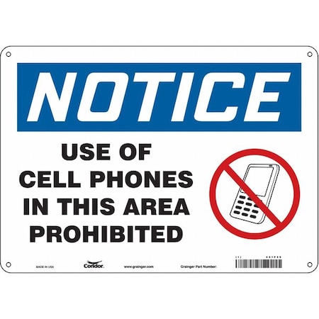 Notice, Use Of Cell Phones In This Area Prohibited, 14 in W x 10 in H, Horizontal Rectangle, 451P59 MPN:451P59