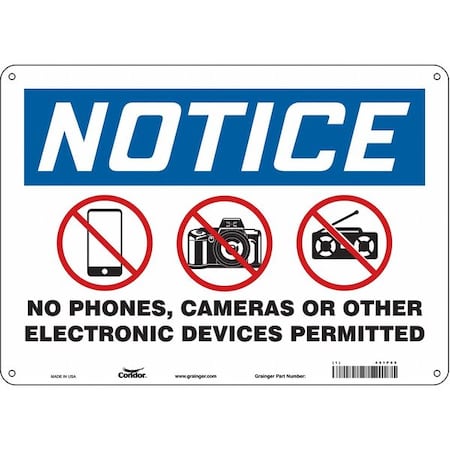 No Phones, Cameras Or Other Electronic Devices Permitted, Polyethylene, 10 in x 14 in MPN:451P69