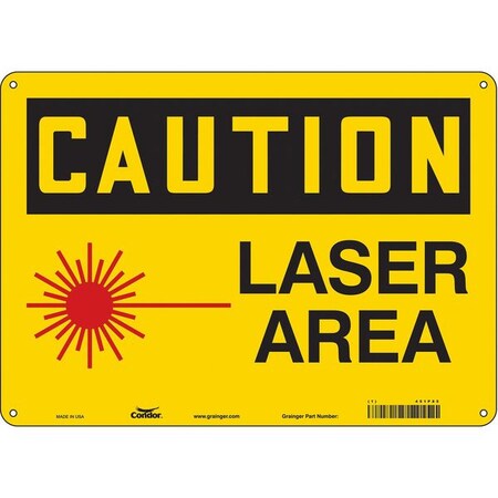 Laser Warning Sign, 10 in H, 14 in W, Aluminum, Horizontal Rectangle, 451P85 MPN:451P85
