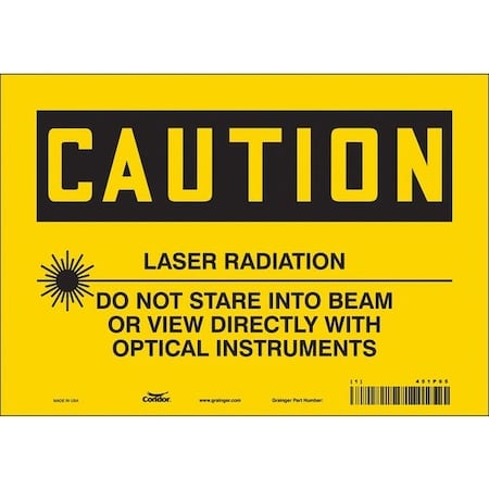 Laser Warning Sign, 7 in H, 10 in W, Vinyl, Vertical Rectangle, 451P95 MPN:451P95