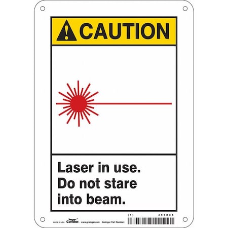 Laser Warning Sign, 10 in H, 7 in W, Polyethylene, Horizontal Rectangle, 451R06 MPN:451R06