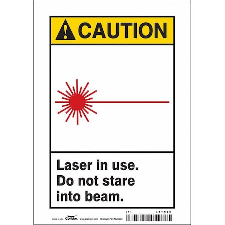 Radiation & Laser Sign, 10 in H x 7 in W, Vinyl, Horizontal Rectangle MPN:451R08