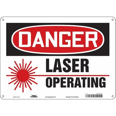 Laser Warning Sign, 10 in H, 14 in W, Aluminum, Horizontal Rectangle, 451R24 MPN:451R24