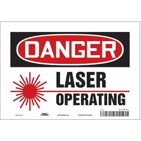 Laser Warning Sign, 7 in H, 10 in W, Vinyl, Vertical Rectangle, 451R27 MPN:451R27