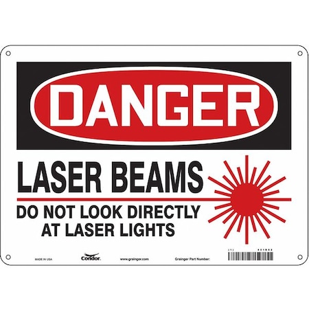 Laser Warning Sign, 10 in H, 14 in W, Polyethylene, Horizontal Rectangle, 451R52 MPN:451R52