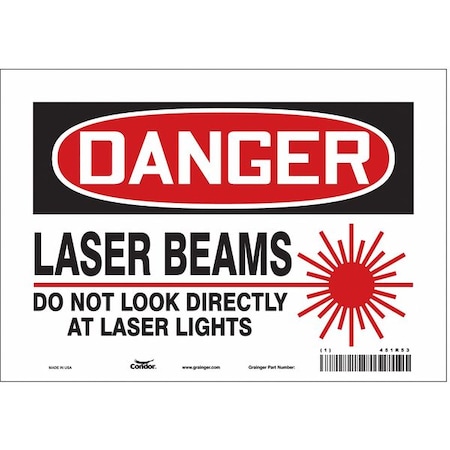 Laser Warning Sign, 7 in H, 10 in W, Vinyl, Vertical Rectangle, 451R53 MPN:451R53