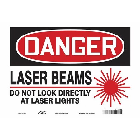 Laser Warning Sign, 10 in H, 14 in W, Vinyl, Horizontal Rectangle, 451R54 MPN:451R54