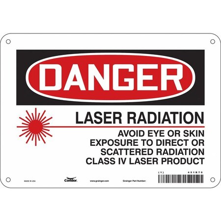 Laser Warning Sign, 7 in H, 10 in W, Polyethylene, Vertical Rectangle, 451R70 MPN:451R70