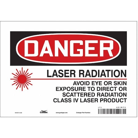 Laser Warning Sign, 7 in H, 10 in W, Vinyl, Vertical Rectangle, 451R72 MPN:451R72
