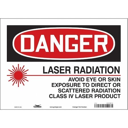 Laser Warning Sign, 10 in H, 14 in W, Vinyl, Horizontal Rectangle, 451R73 MPN:451R73