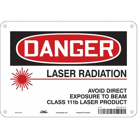 Laser Warning Sign, 7 in H, 10 in W, Aluminum, Vertical Rectangle, 451R74 MPN:451R74