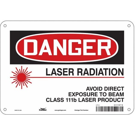 Laser Warning Sign, 7 in H, 10 in W, Polyethylene, Vertical Rectangle, 451R76 MPN:451R76