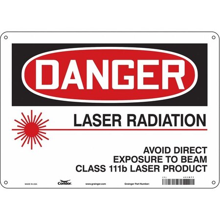 Laser Warning Sign, 10 in H, 14 in W, Polyethylene, Horizontal Rectangle, 451R77 MPN:451R77