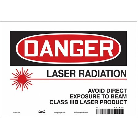 Laser Warning Sign, 7 in H, 10 in W, Vinyl, Vertical Rectangle, 451R78 MPN:451R78