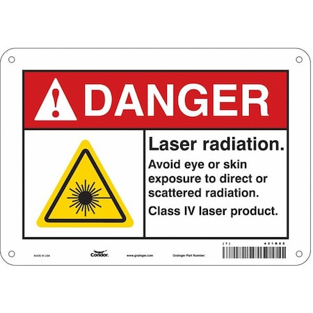 Laser Warning Sign, 7 in H, 10 in W, Aluminum, Vertical Rectangle, 451R86 MPN:451R86